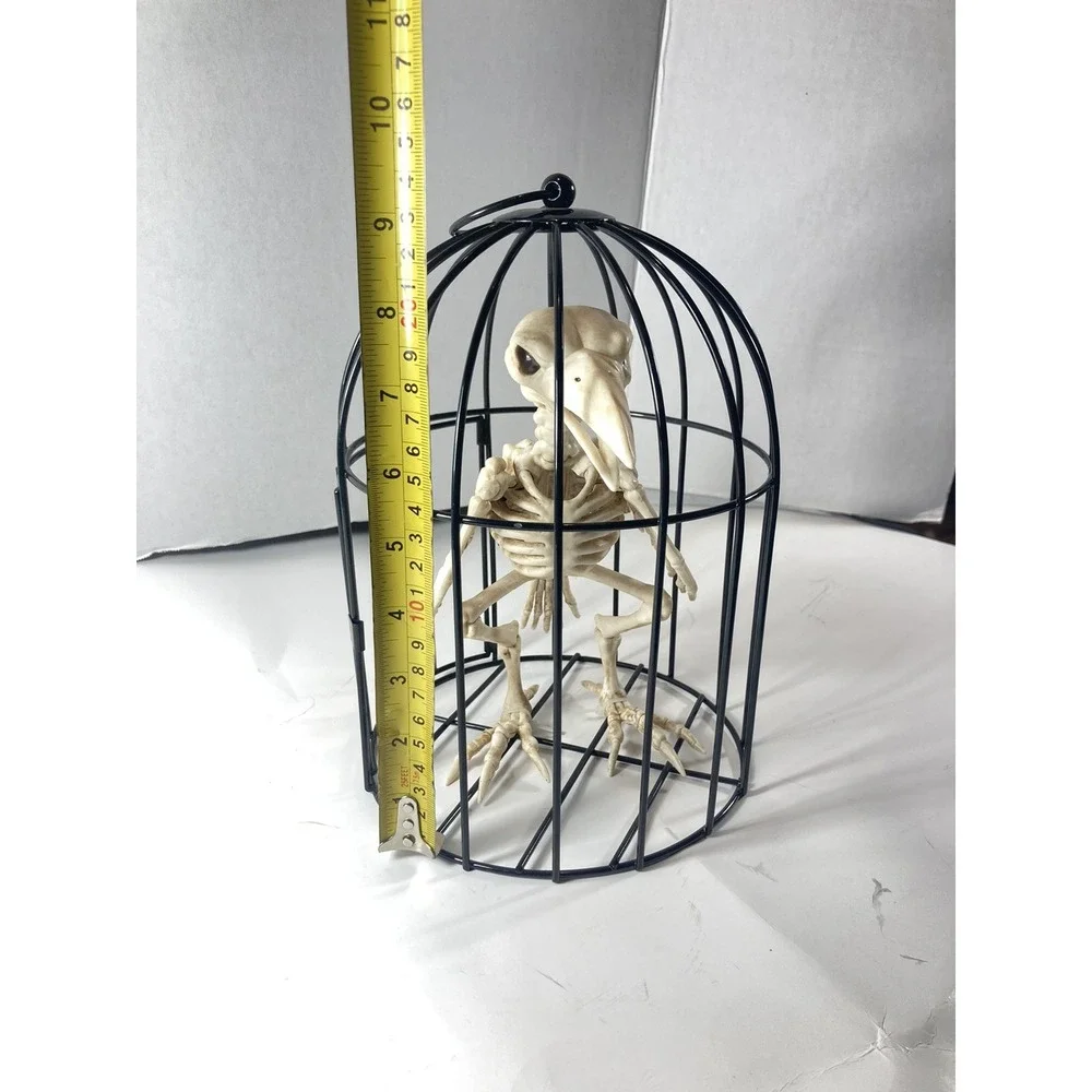 Skeleton Crow in Cage Prop Bird Bones Plastic Halloween Decoration